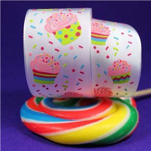 Sweet Treat Ribbon - 40mm White/Cake & Sprinkles
